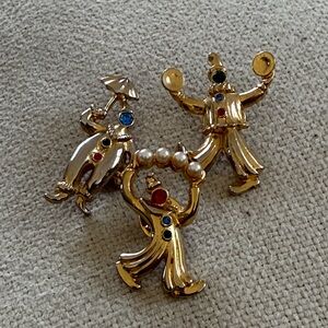 Gold and Silver Clown Brooch with Colorful Accents